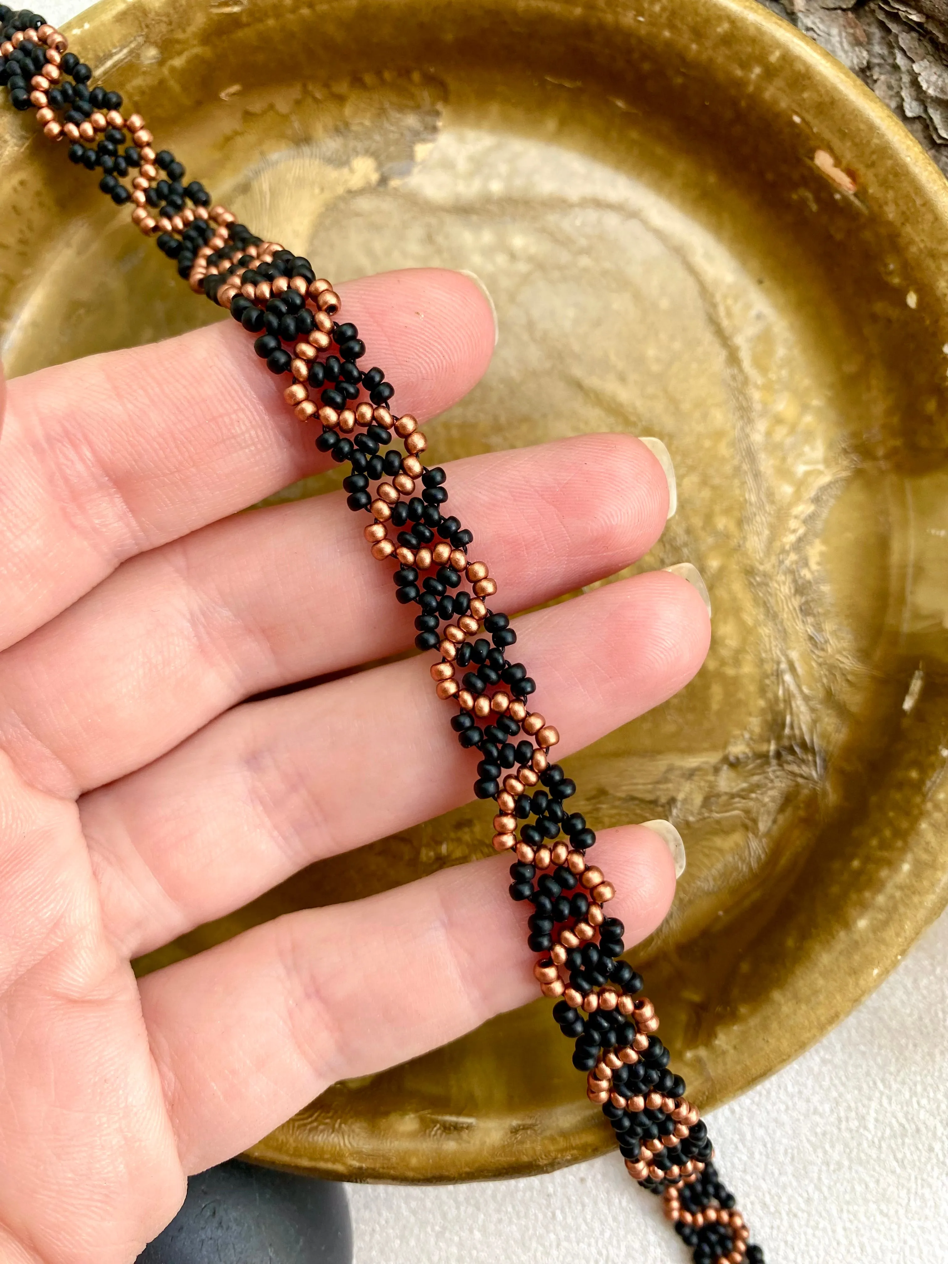 Black Matte Gold Seed Bead Choker Necklace, Boho Hippie Choker, Unique Choker, Choker collar, Cool Choker, Handmade choker, Statement choker