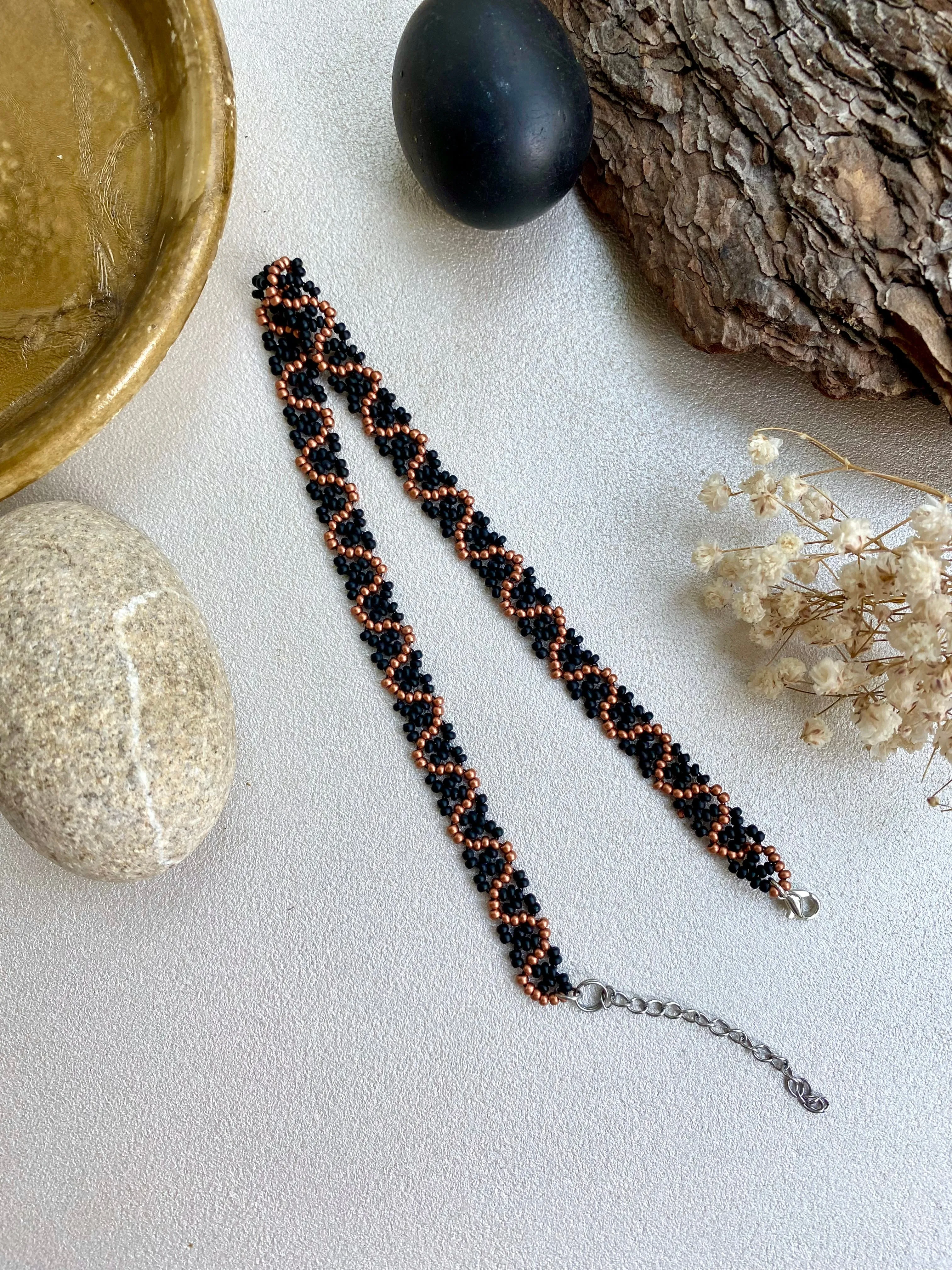 Black Matte Gold Seed Bead Choker Necklace, Boho Hippie Choker, Unique Choker, Choker collar, Cool Choker, Handmade choker, Statement choker
