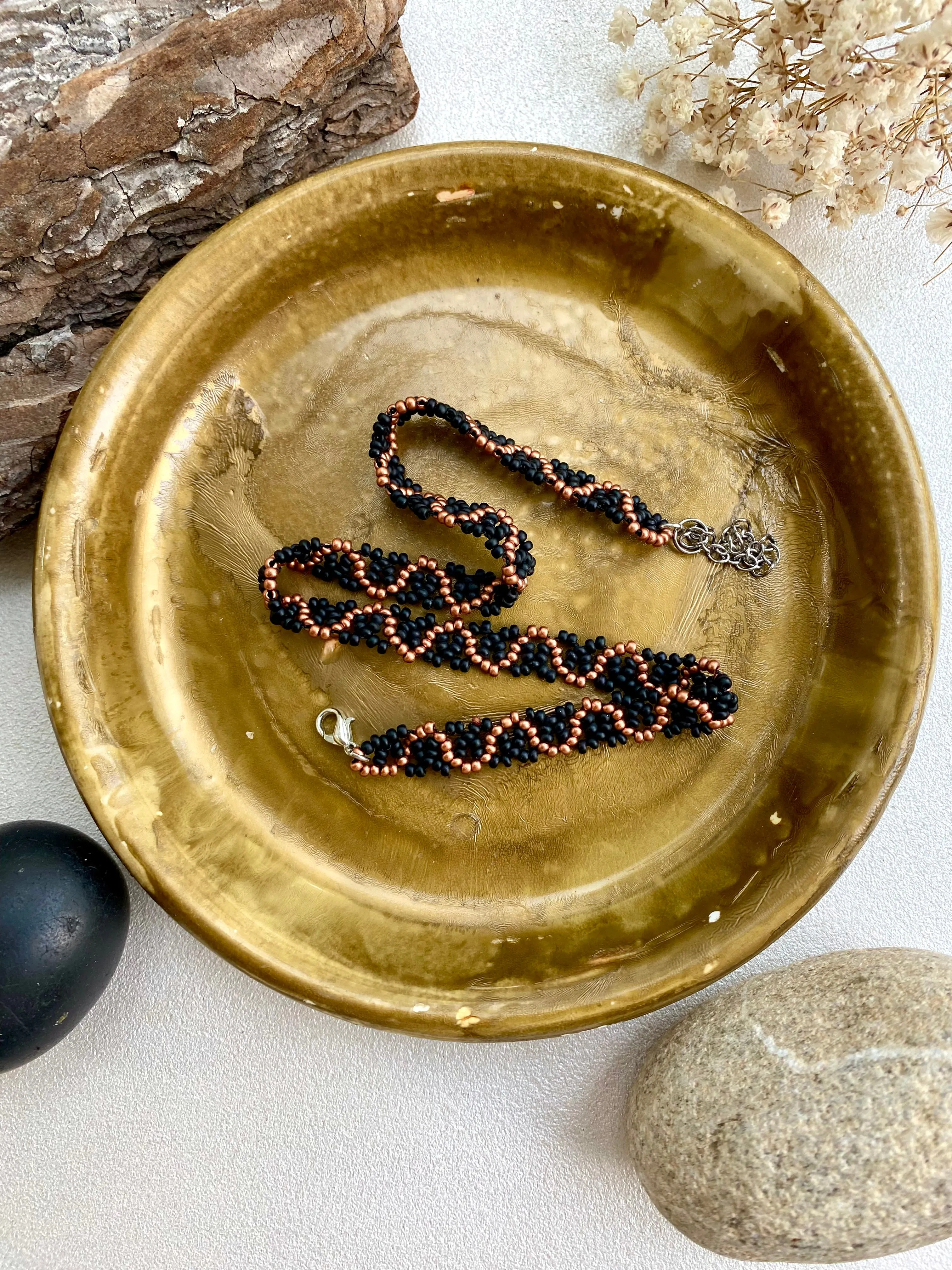Black Matte Gold Seed Bead Choker Necklace, Boho Hippie Choker, Unique Choker, Choker collar, Cool Choker, Handmade choker, Statement choker