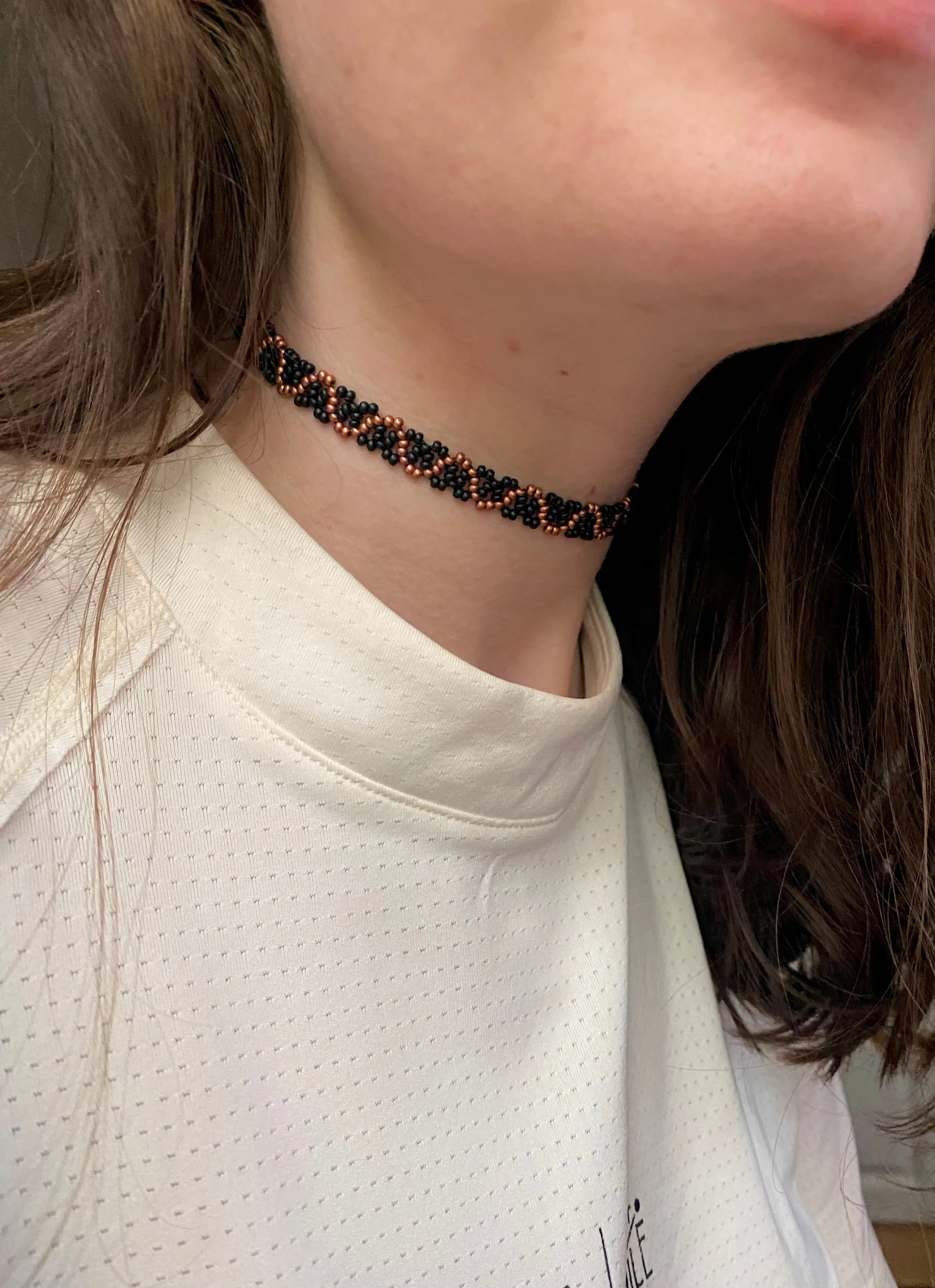 Black Matte Gold Seed Bead Choker Necklace, Boho Hippie Choker, Unique Choker, Choker collar, Cool Choker, Handmade choker, Statement choker