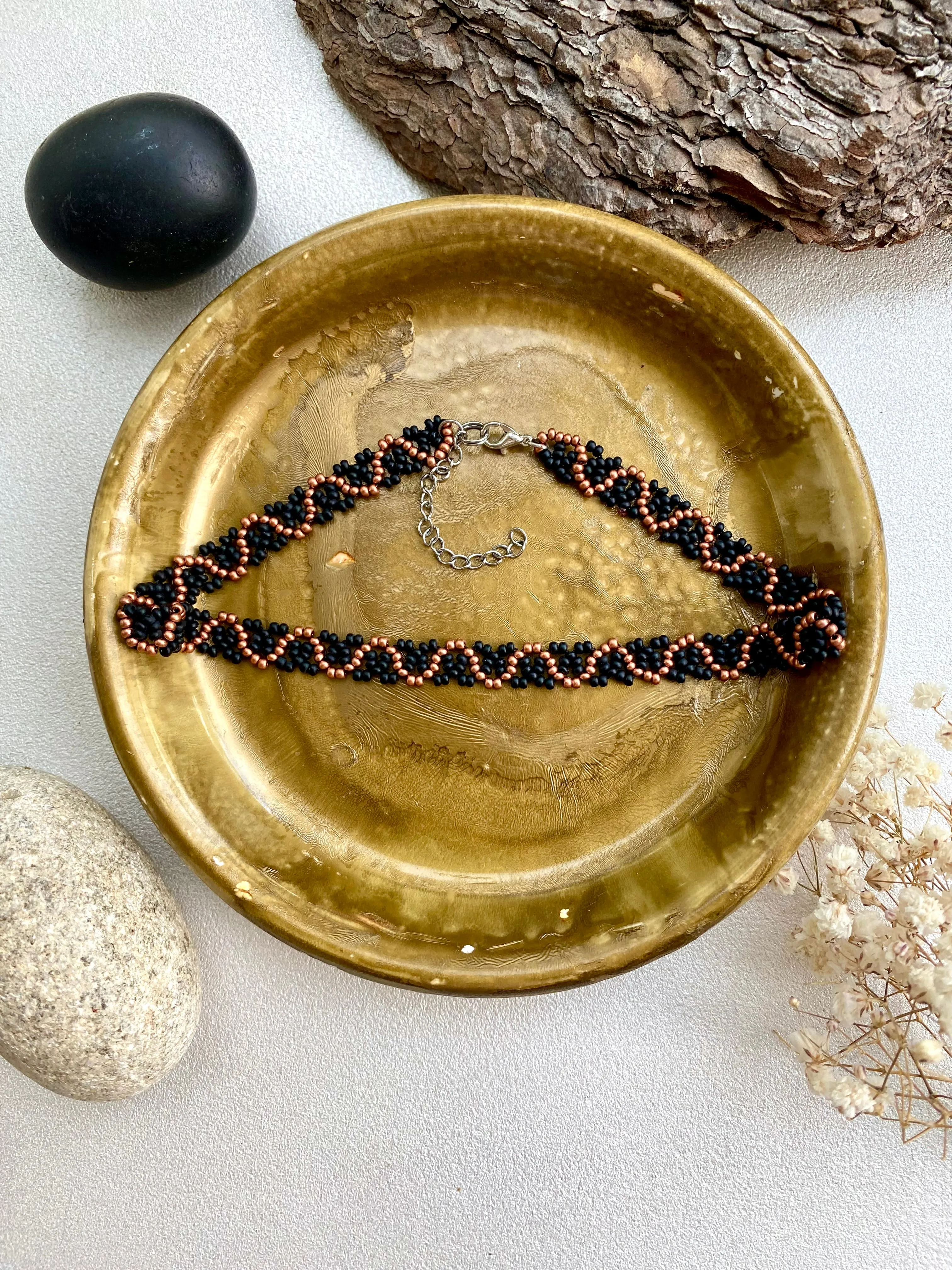 Black Matte Gold Seed Bead Choker Necklace, Boho Hippie Choker, Unique Choker, Choker collar, Cool Choker, Handmade choker, Statement choker