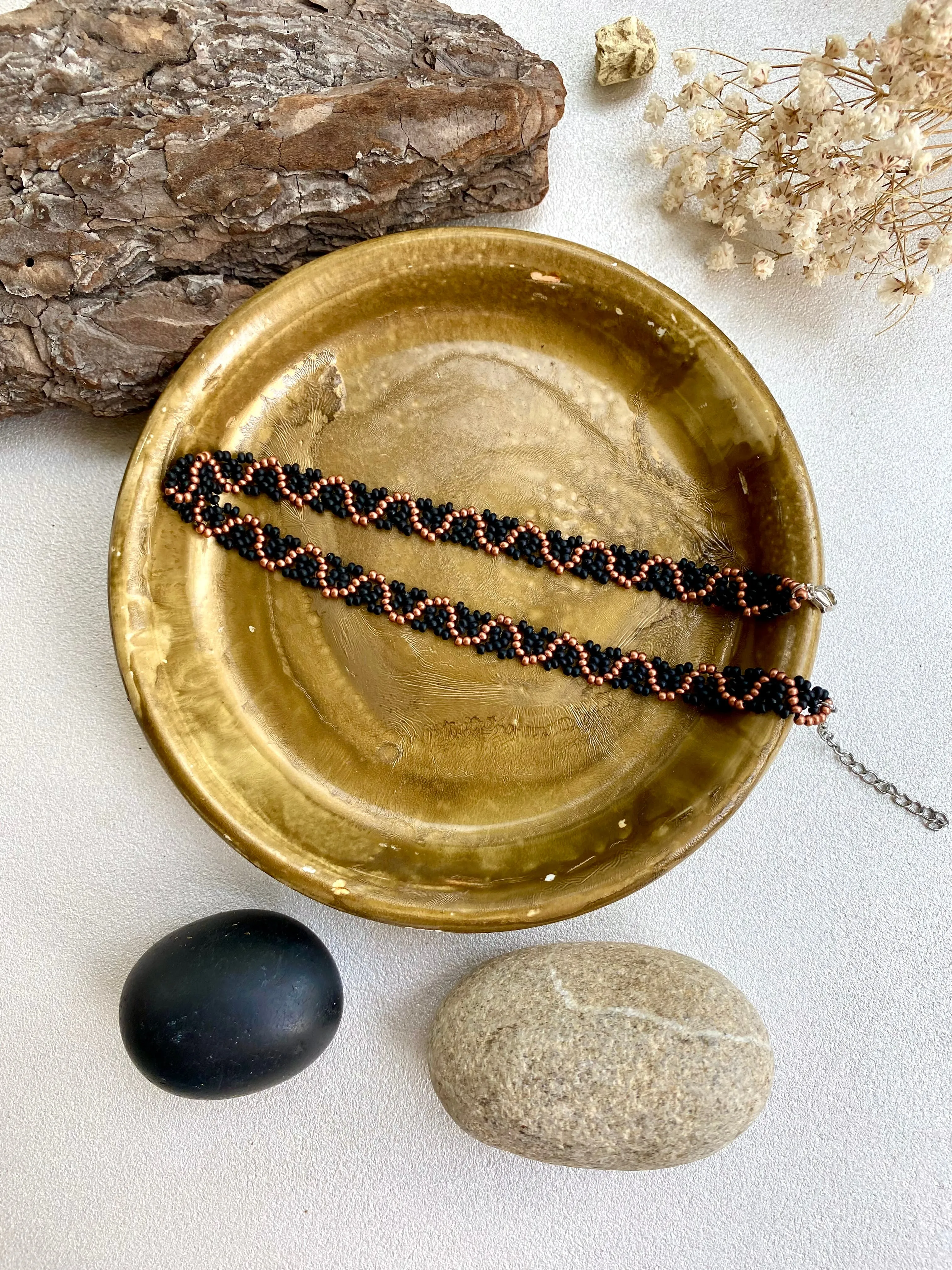 Black Matte Gold Seed Bead Choker Necklace, Boho Hippie Choker, Unique Choker, Choker collar, Cool Choker, Handmade choker, Statement choker
