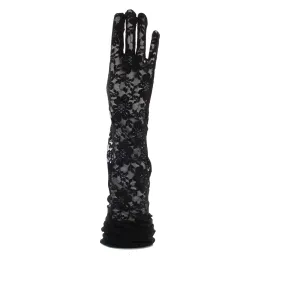 Black Over The Elbow Long Lace Floral Print Gloves