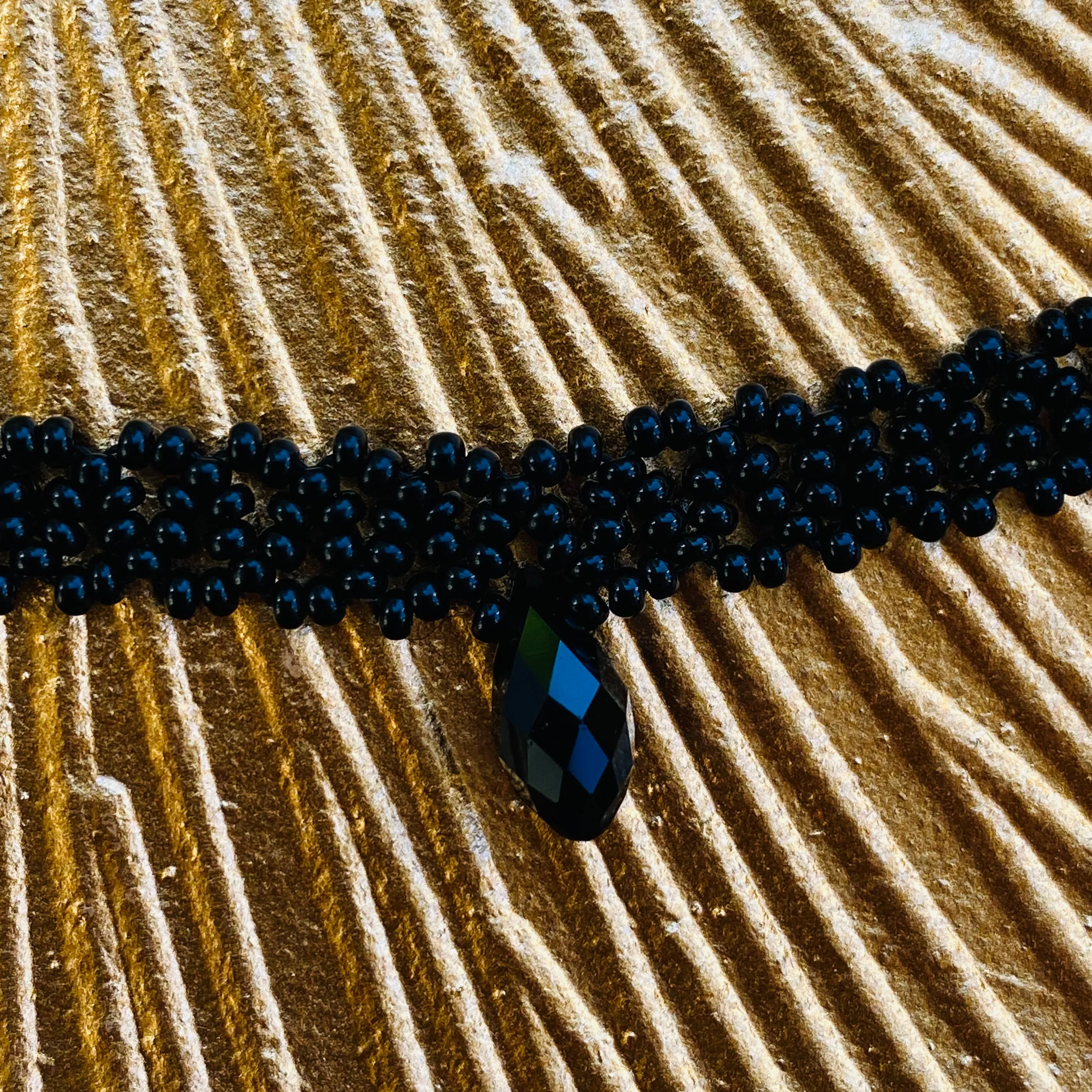 Black Seed Bead Choker Necklace. Wide bead lace choker with Crystal. Cute Dainty choker, Sexy choker for Women.