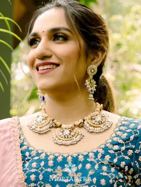 Blue Color Gold Plated Jadau Kundan Necklace Set - MS1722YB