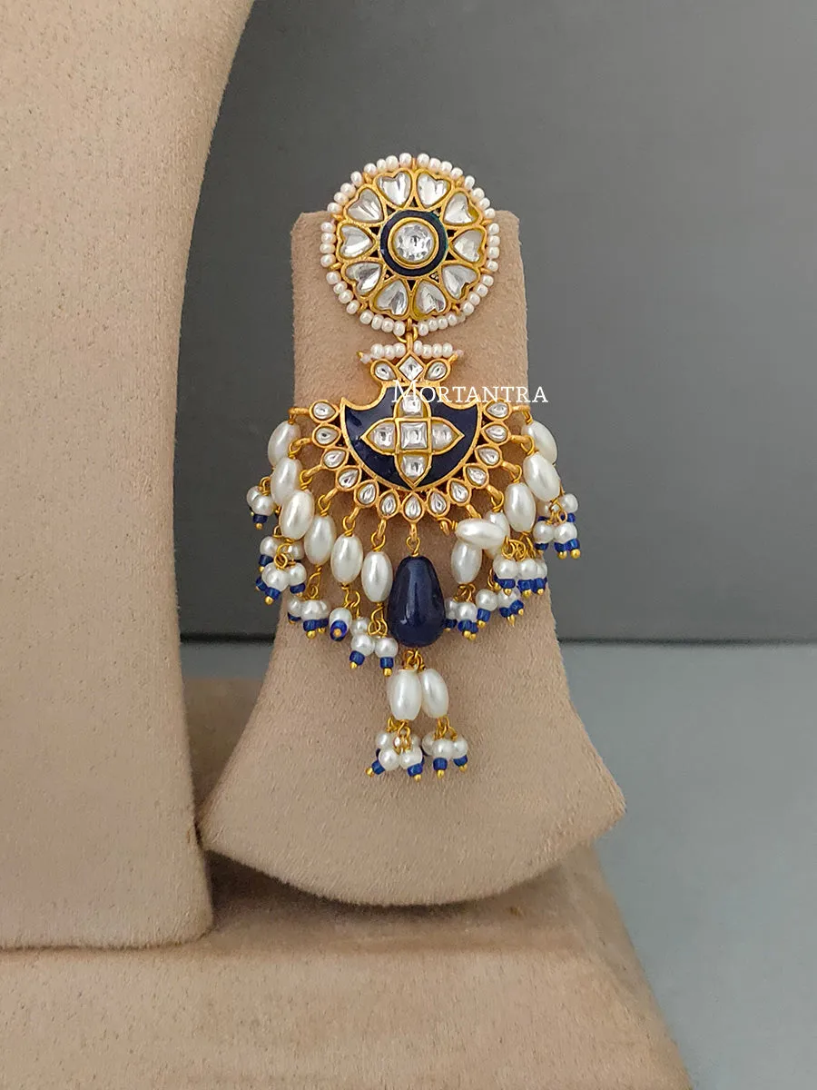 Blue Color Gold Plated Jadau Kundan Necklace Set - MS1722YB