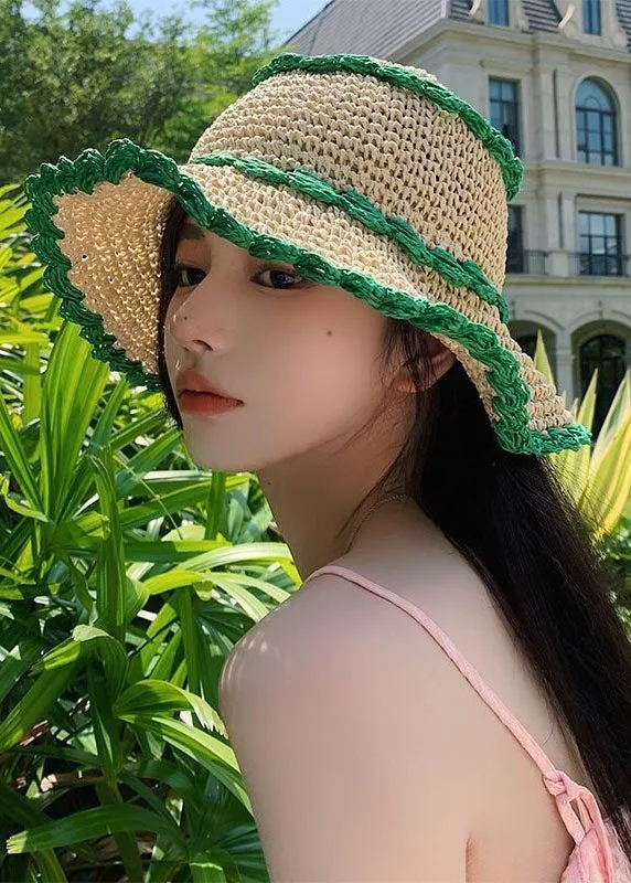 Boutique Green Hollow Out Holiday Straw Woven Bucket Hat LC0475