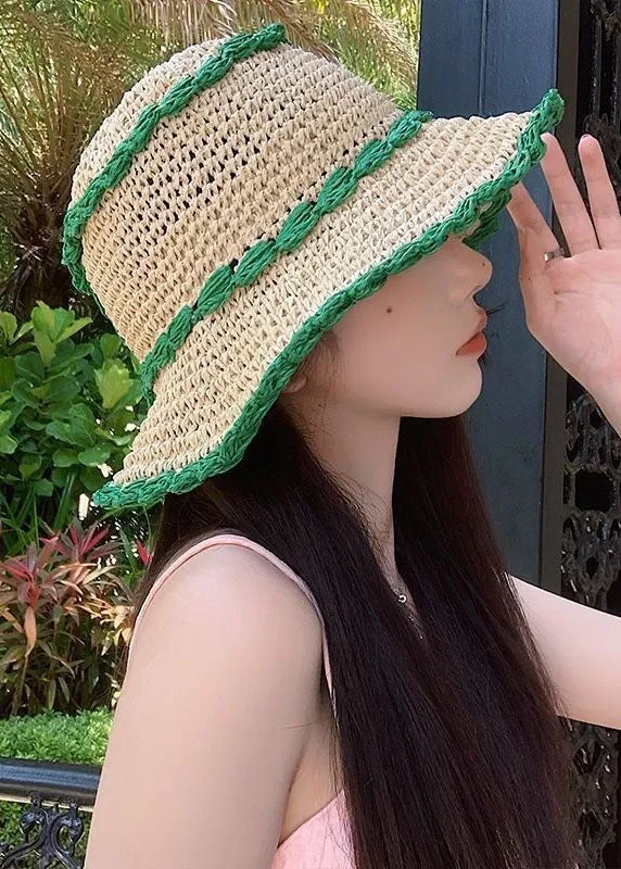 Boutique Green Hollow Out Holiday Straw Woven Bucket Hat LC0475