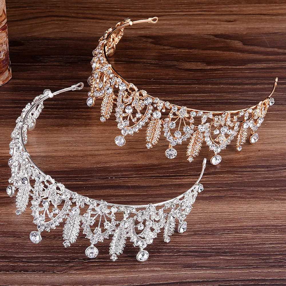 Bridal alloy inlaid rhinestone leaf crown Korean exquisite rhinestone wedding birthday accessories hair