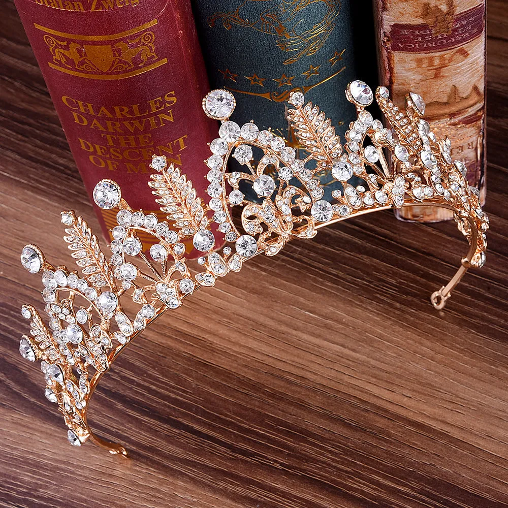 Bridal alloy inlaid rhinestone leaf crown Korean exquisite rhinestone wedding birthday accessories hair