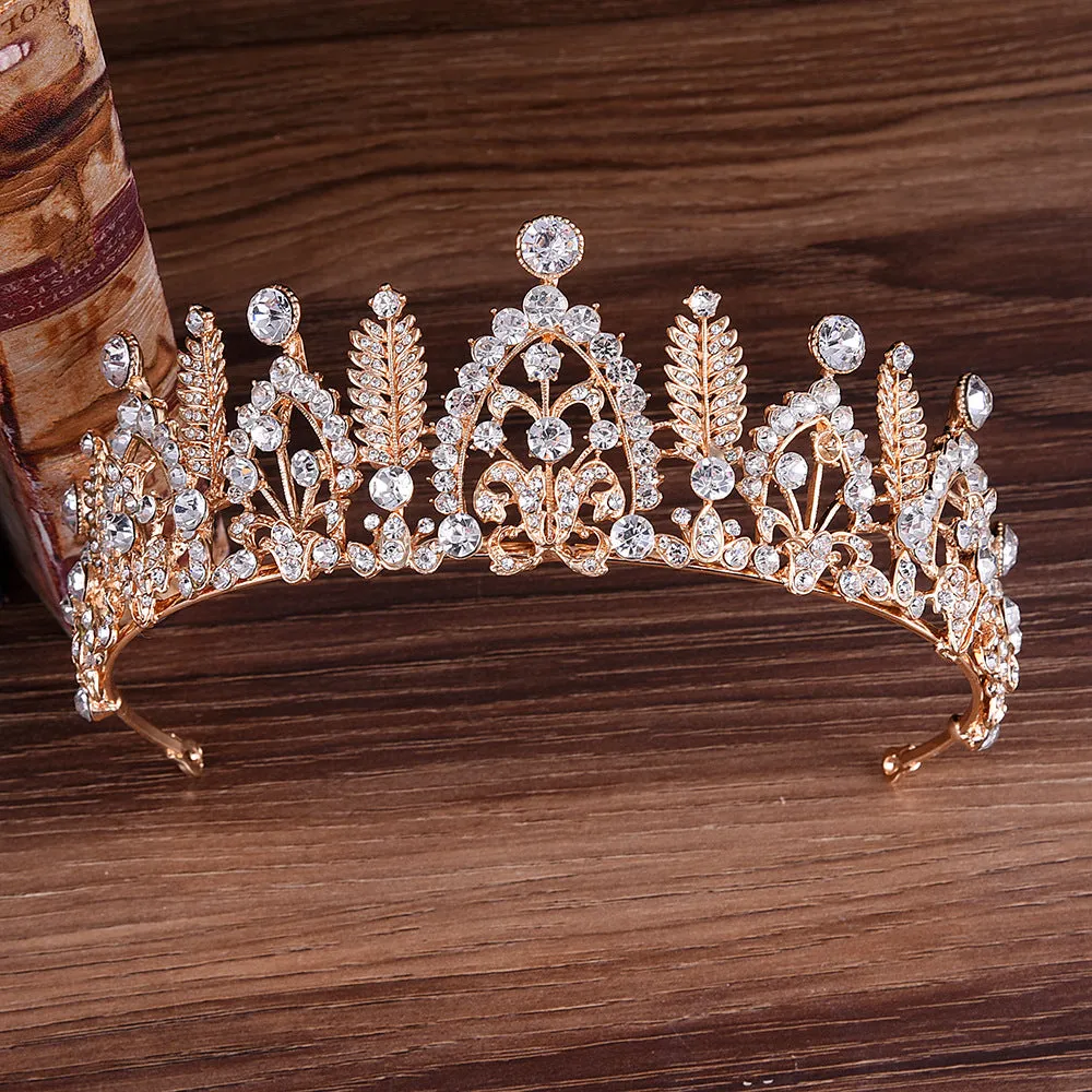 Bridal alloy inlaid rhinestone leaf crown Korean exquisite rhinestone wedding birthday accessories hair
