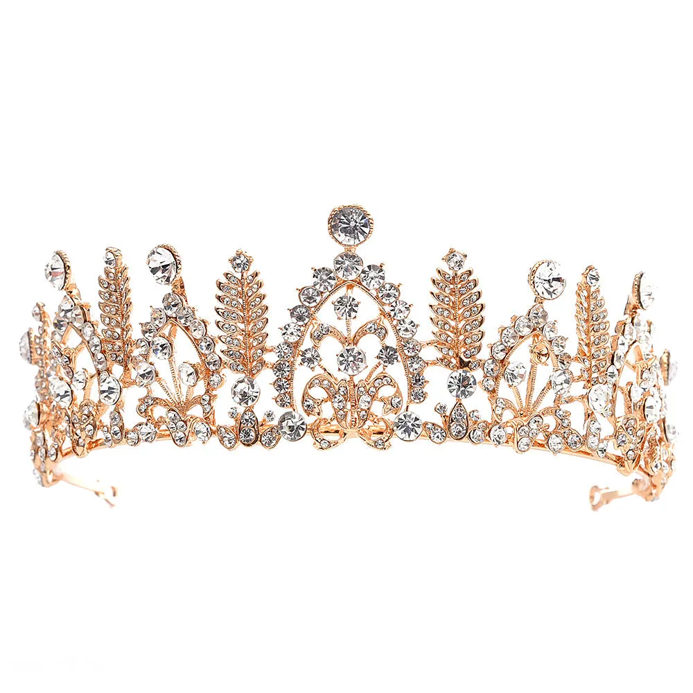 Bridal alloy inlaid rhinestone leaf crown Korean exquisite rhinestone wedding birthday accessories hair