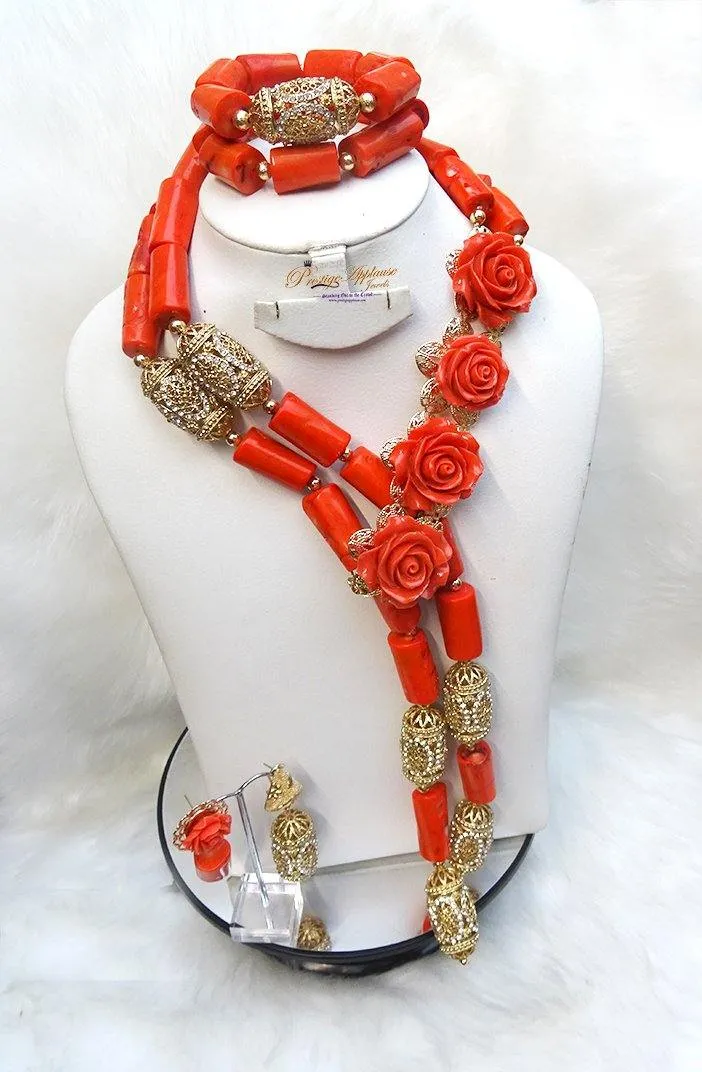 Celebrant Beautiful Real Traditional Bridal Wedding Flowery Traditional Coral Necklace Jewellery Set