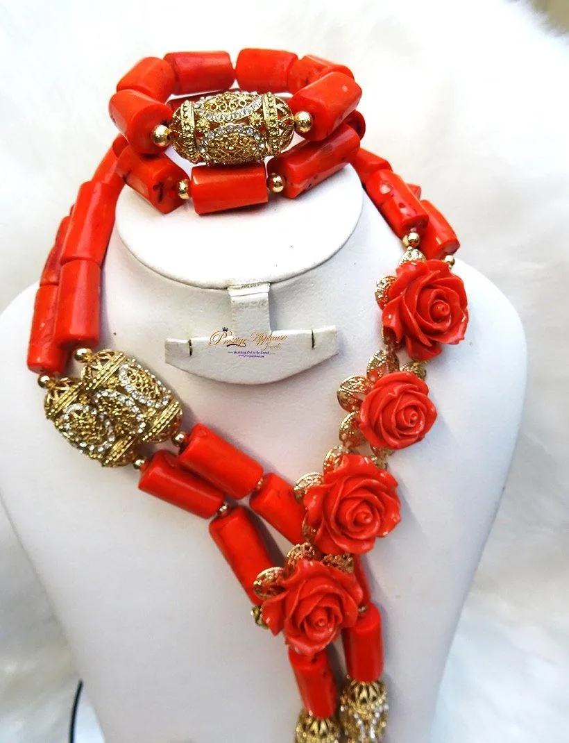 Celebrant Beautiful Real Traditional Bridal Wedding Flowery Traditional Coral Necklace Jewellery Set