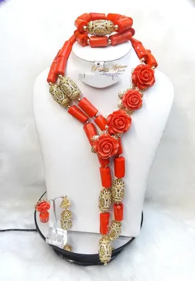 Celebrant Beautiful Real Traditional Bridal Wedding Flowery Traditional Coral Necklace Jewellery Set