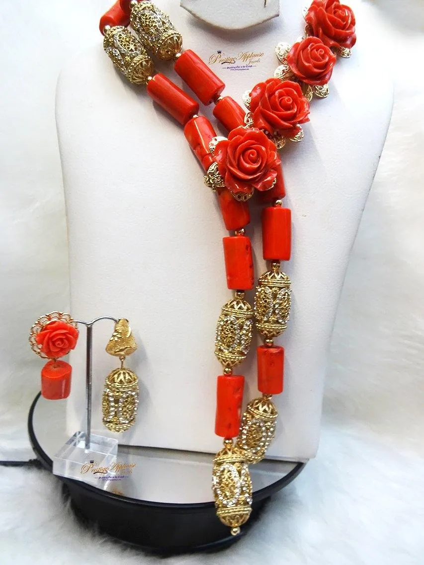 Celebrant Beautiful Real Traditional Bridal Wedding Flowery Traditional Coral Necklace Jewellery Set