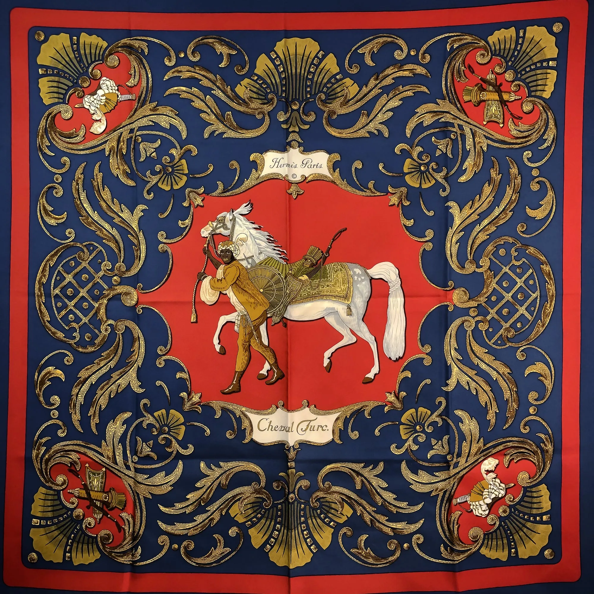 Cheval Turc Hermes Scarf by Christiane Vauzelles 90 cm Silk Twill