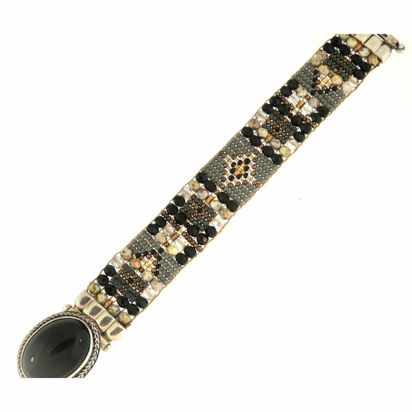 Chili Rose  Mini Aragon Black Onyx  and Cream Ivory  Bracelet