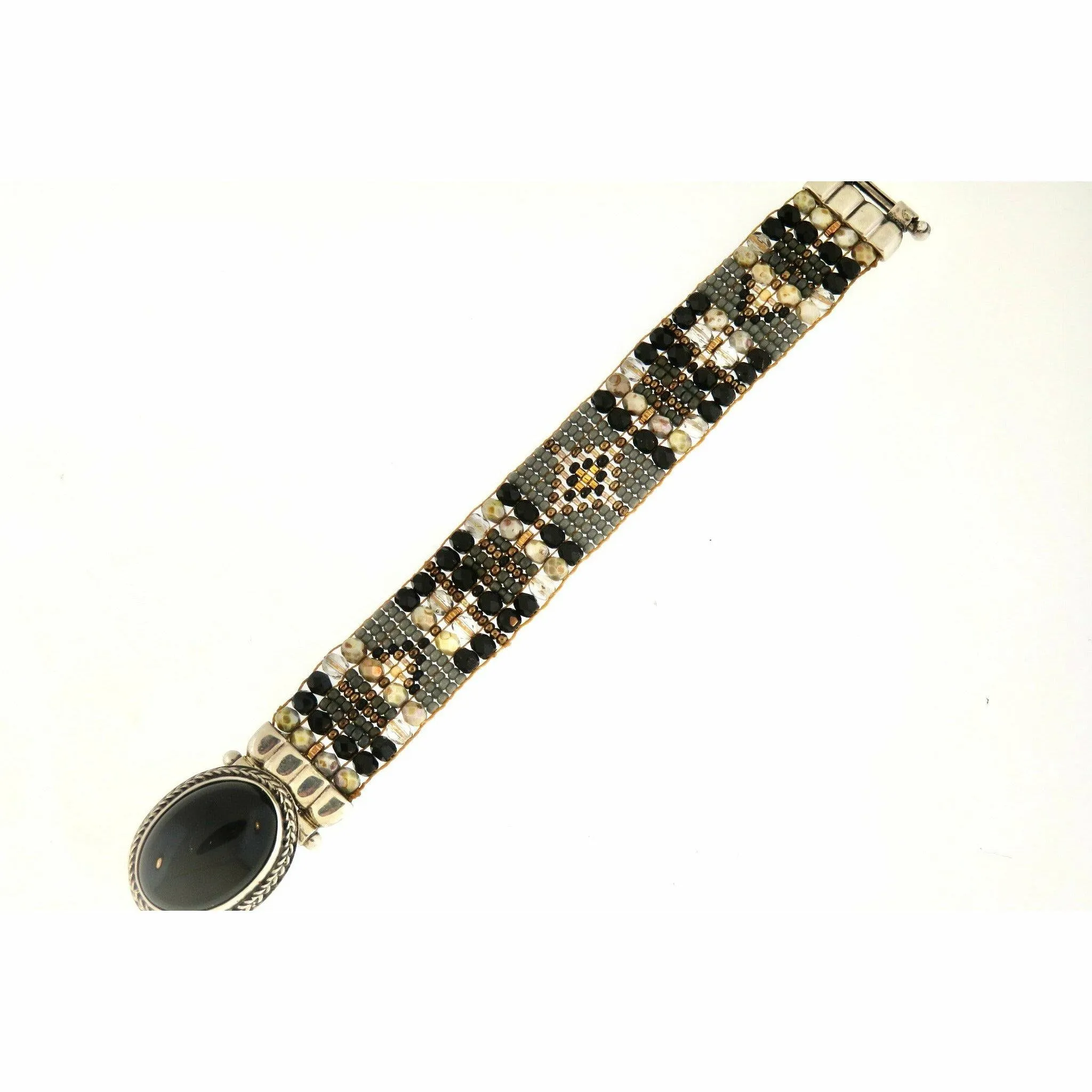 Chili Rose  Mini Aragon Black Onyx  and Cream Ivory  Bracelet