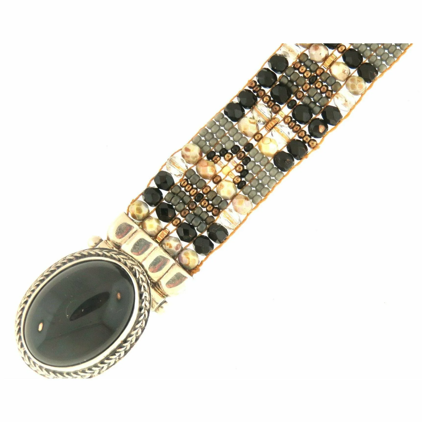 Chili Rose  Mini Aragon Black Onyx  and Cream Ivory  Bracelet