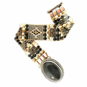 Chili Rose  Mini Aragon Black Onyx  and Cream Ivory  Bracelet