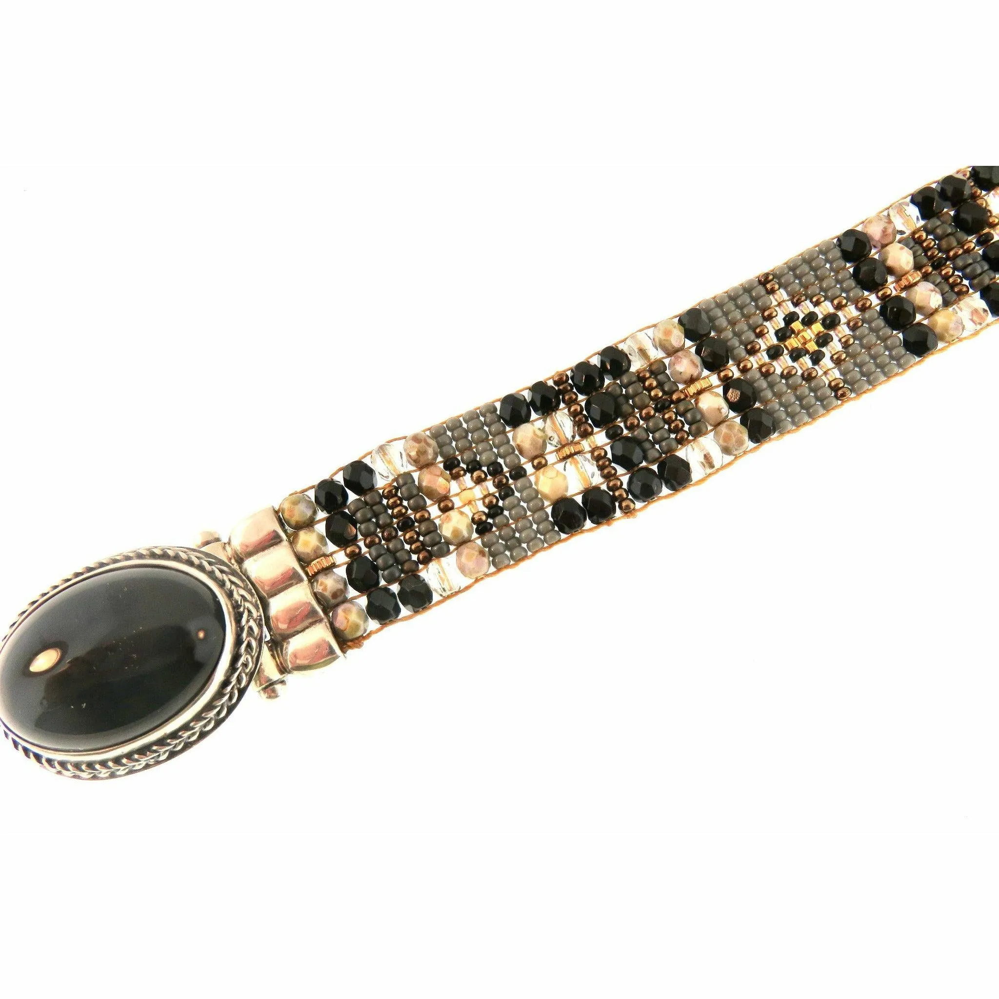 Chili Rose  Mini Aragon Black Onyx  and Cream Ivory  Bracelet