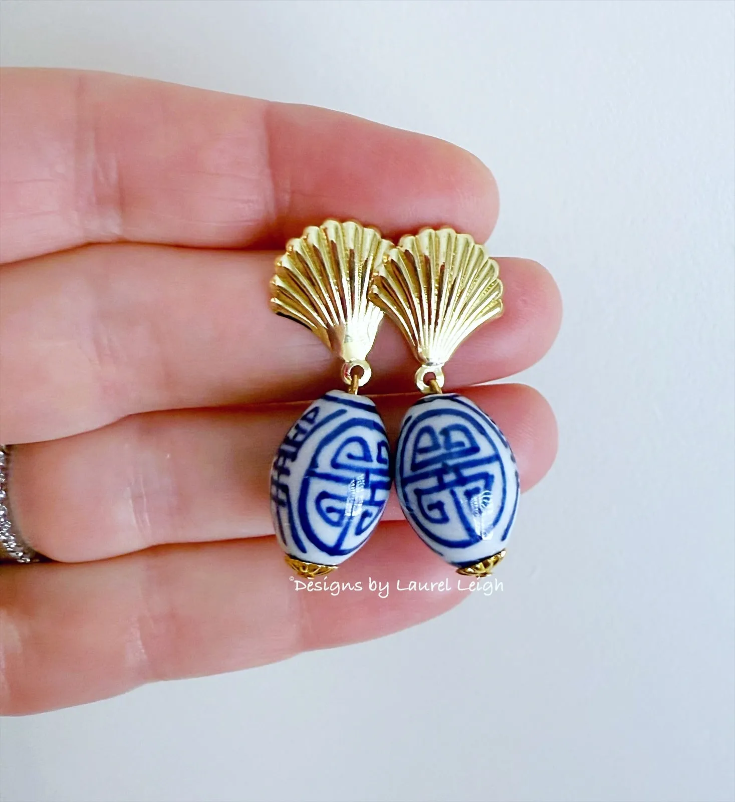 Chinoiserie Gold Coastal Seashell Earrings