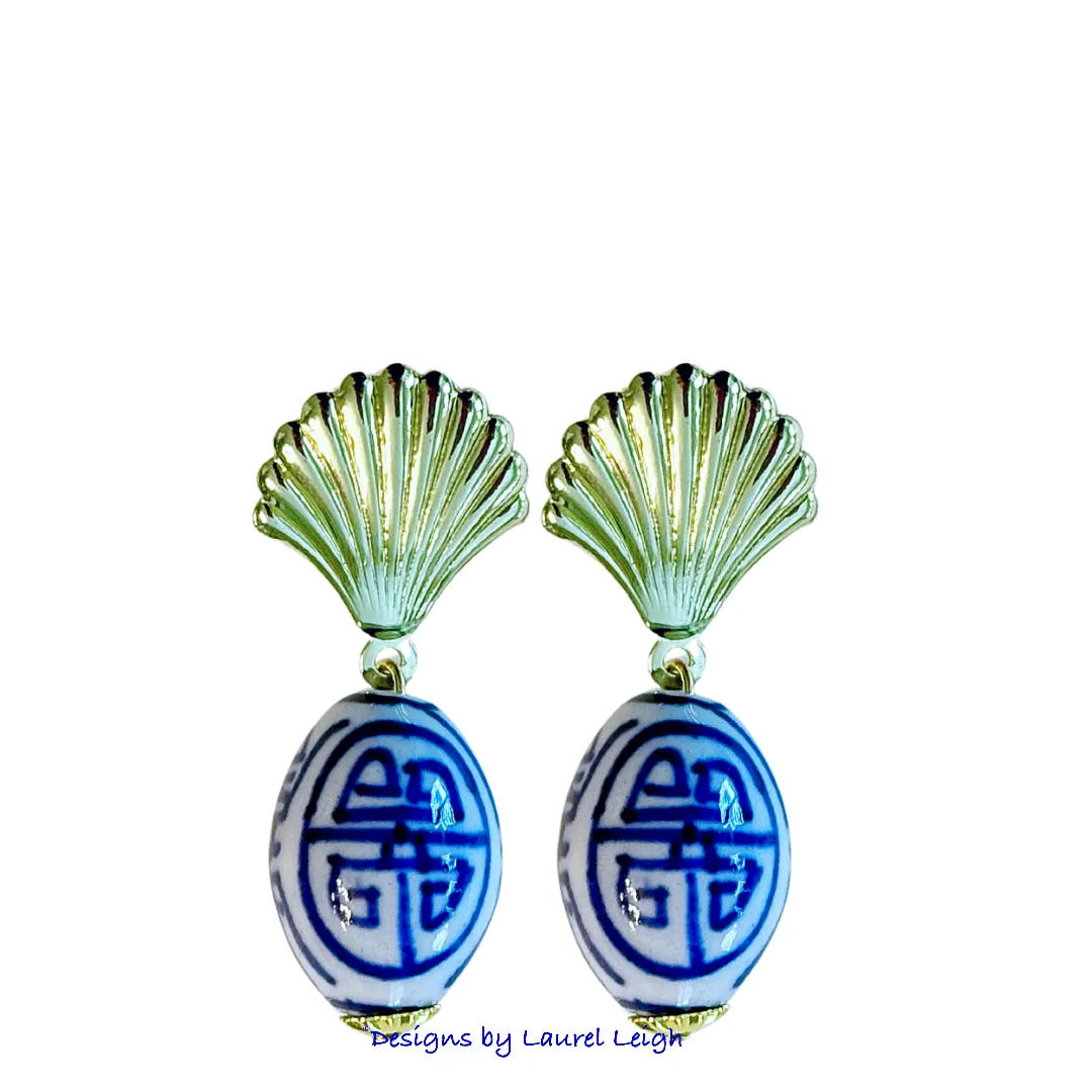 Chinoiserie Gold Coastal Seashell Earrings