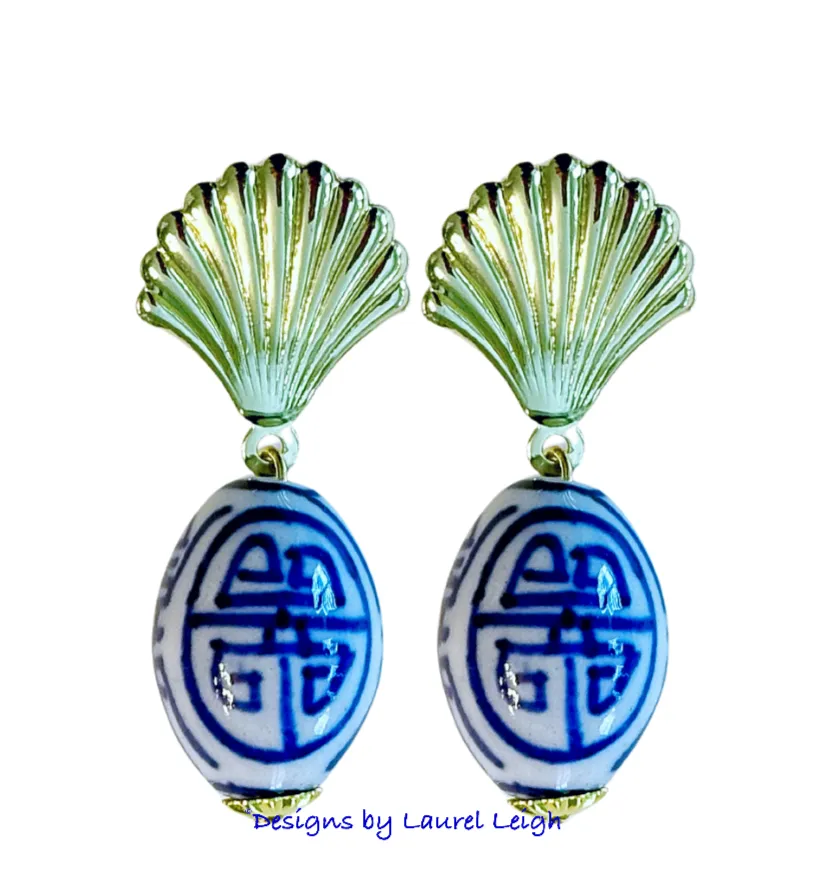 Chinoiserie Gold Coastal Seashell Earrings