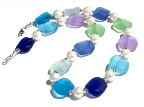 Coastal Inspired Glass and Pearl Necklace