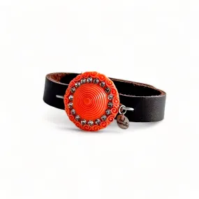 Coral bauble leather cuff bracelet