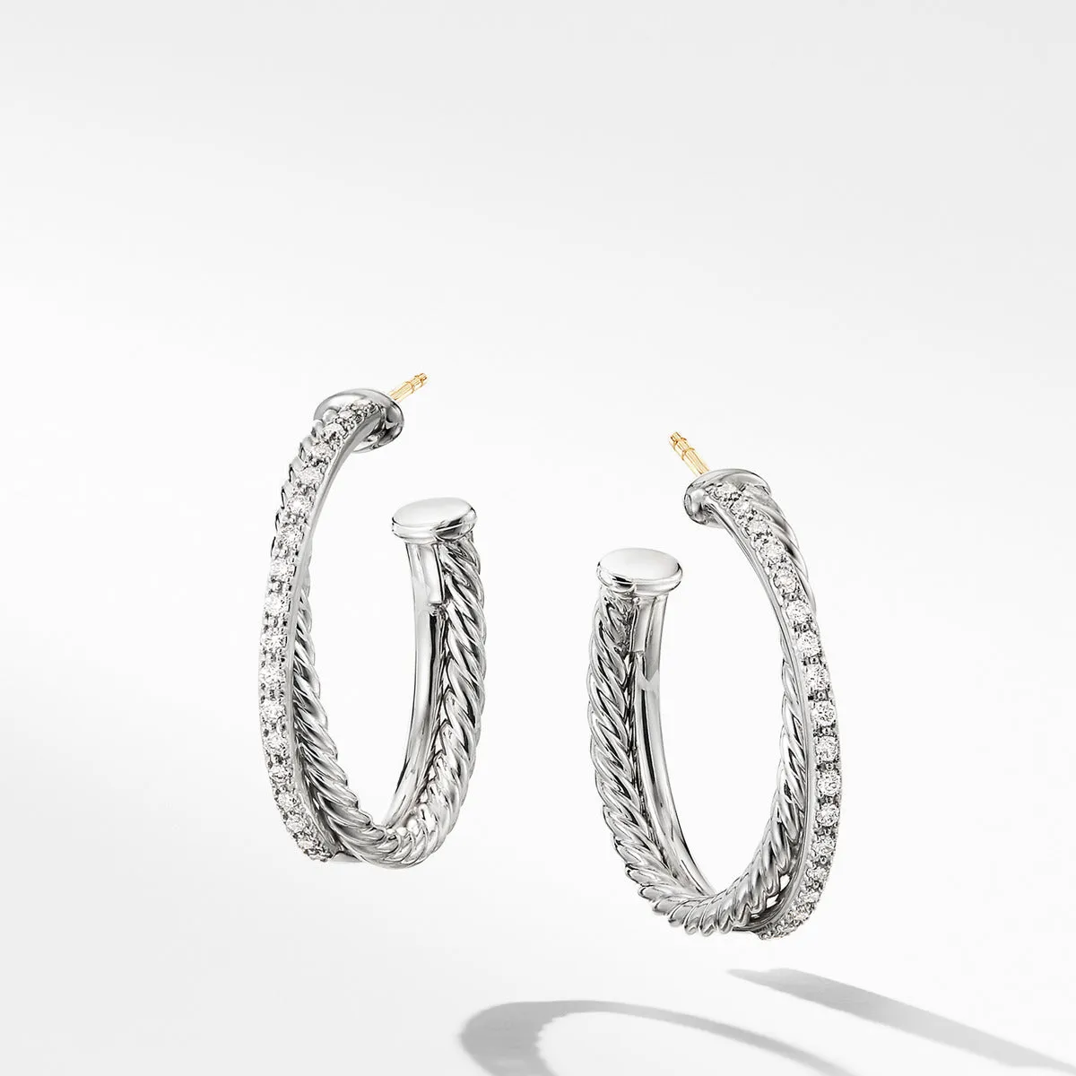 Crossover Medium Hoop Earrings with Diamonds