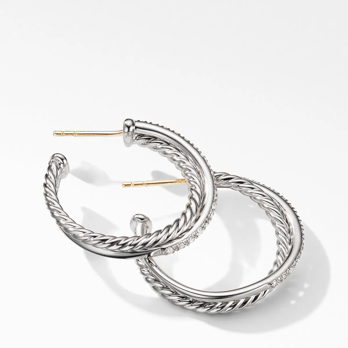 Crossover Medium Hoop Earrings with Diamonds