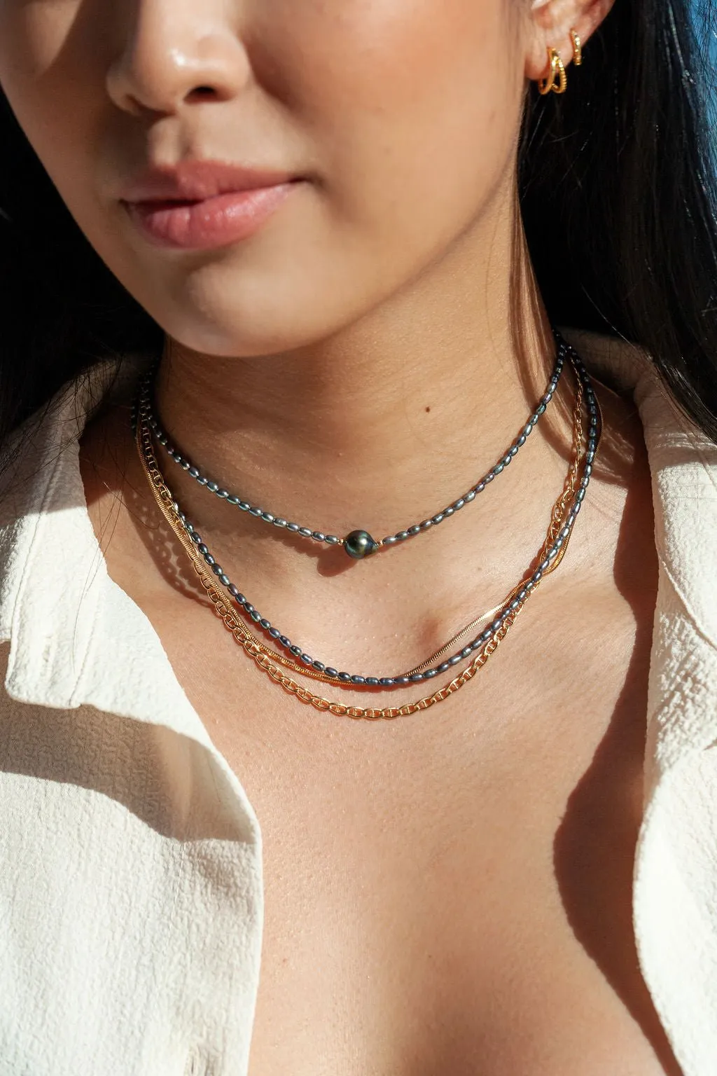 Dainty Black Pearl Neckace - Maile