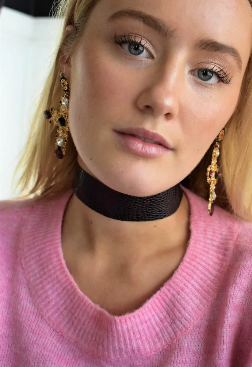 Dark Brown Faux Croc Leather Choker