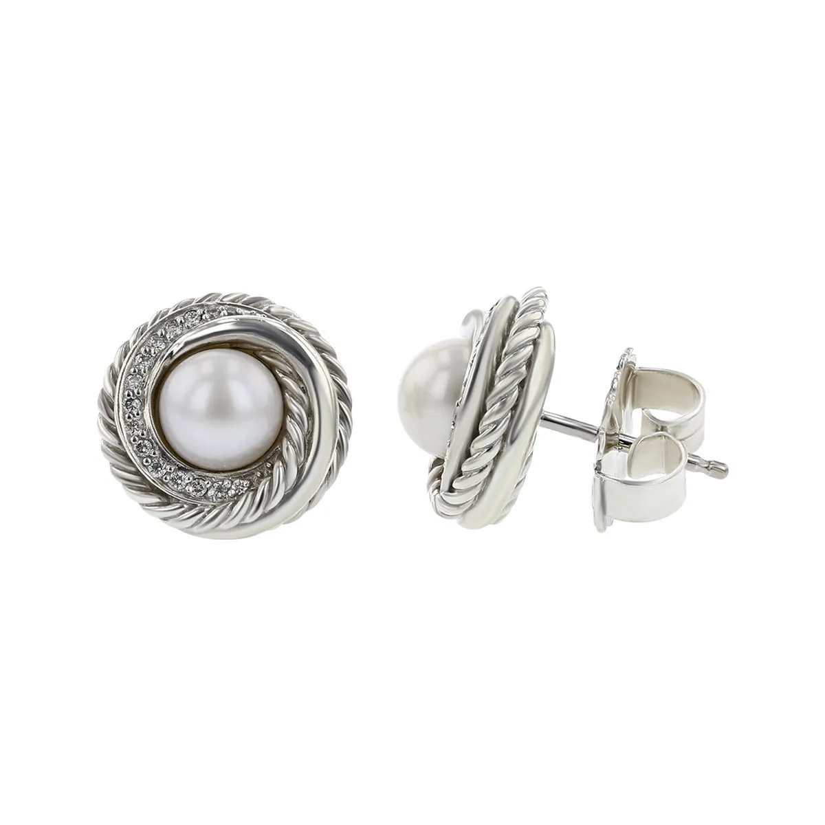 David Yurman Pearl Crossover Earrings with Diamonds