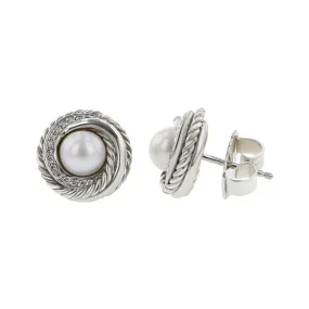 David Yurman Pearl Crossover Earrings with Diamonds