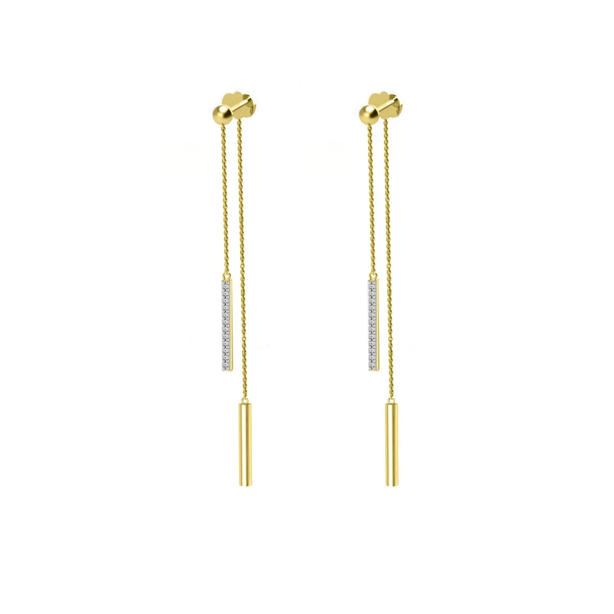 Diamond Front Back Stick Earrings in 10K Yellow Gold