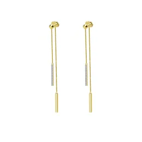 Diamond Front Back Stick Earrings in 10K Yellow Gold