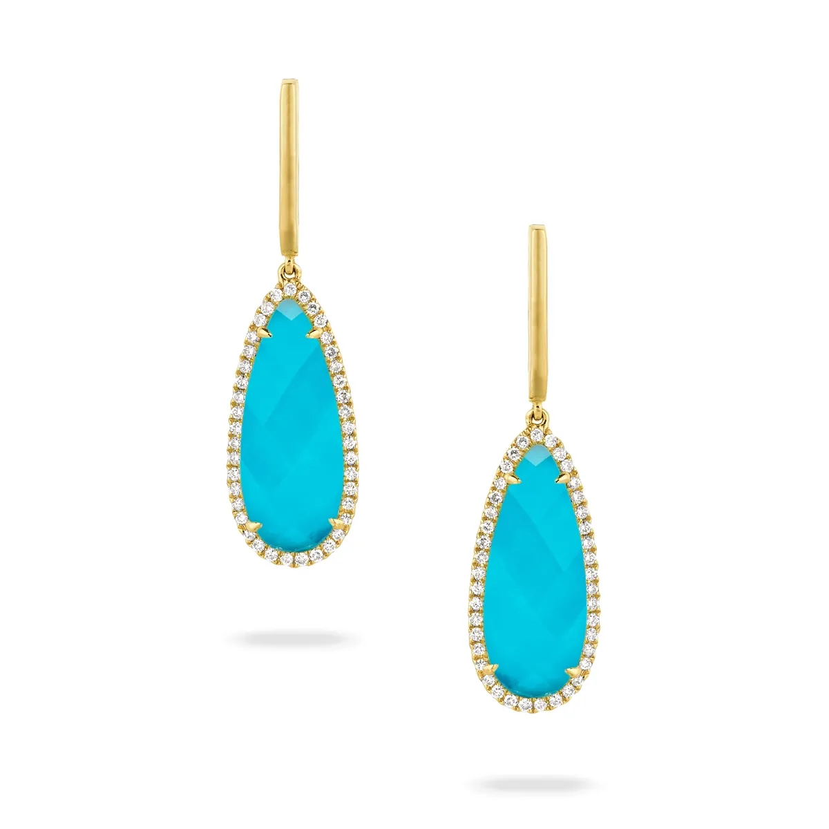Doves 18K Yellow Gold Diamond Earring with Clear Quartz over Turquoise Doublet