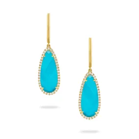 Doves 18K Yellow Gold Diamond Earring with Clear Quartz over Turquoise Doublet
