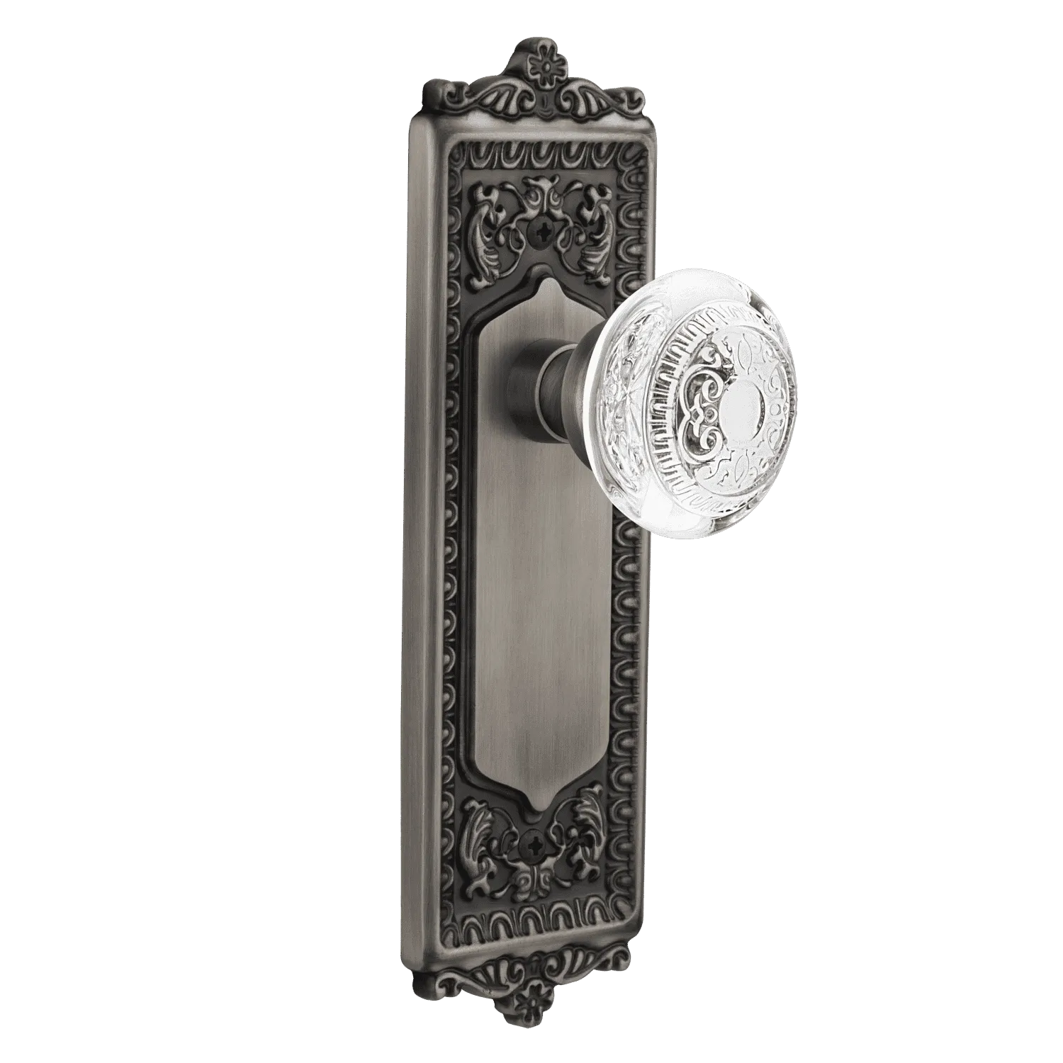 Egg & Dart Long Plate with Crystal Egg & Dart Knob in Antique Pewter