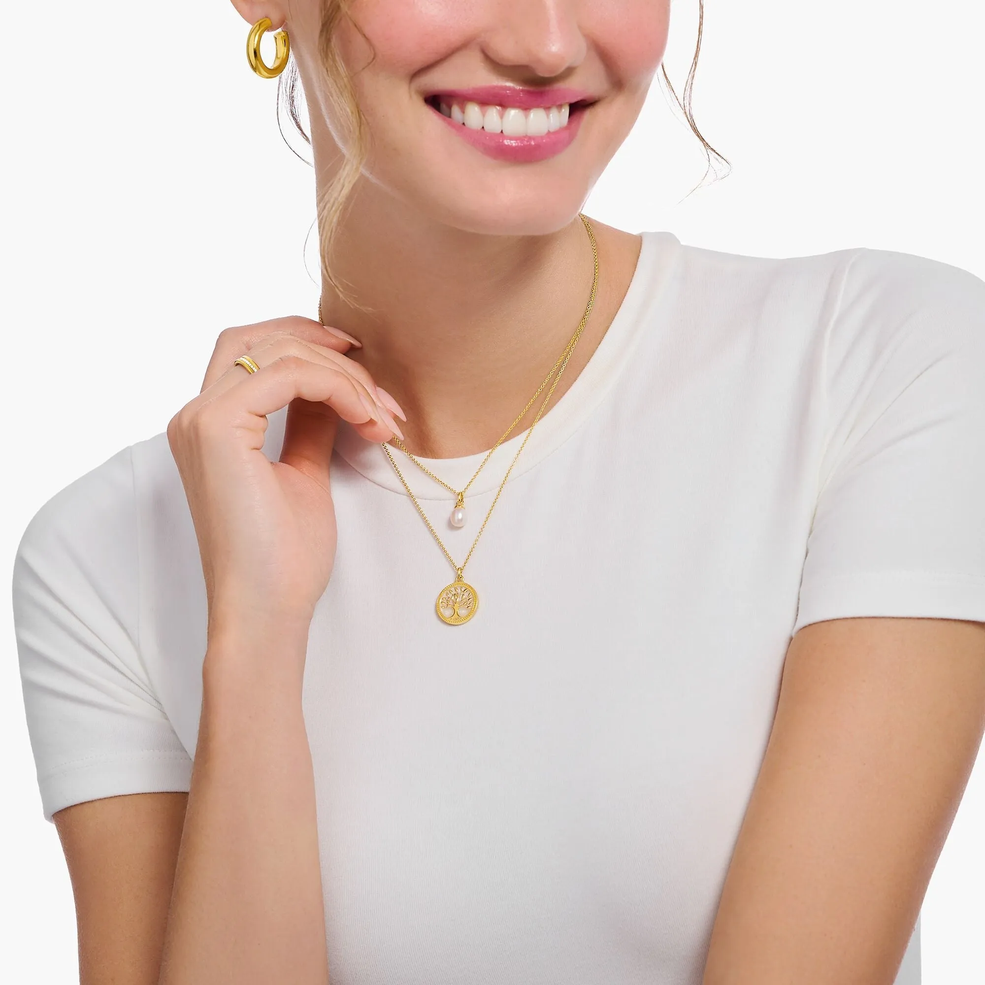 Essentials Sterling Silver Gold Plated Freshwater Pearl Necklace KE2238-430-14-L45V
