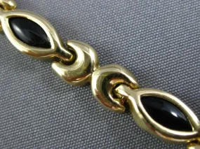 ESTATE 14KT YELLOW GOLD 3D BLACK ONYX MARQUISE HANDCRAFTED LINK LOVE BRACELET