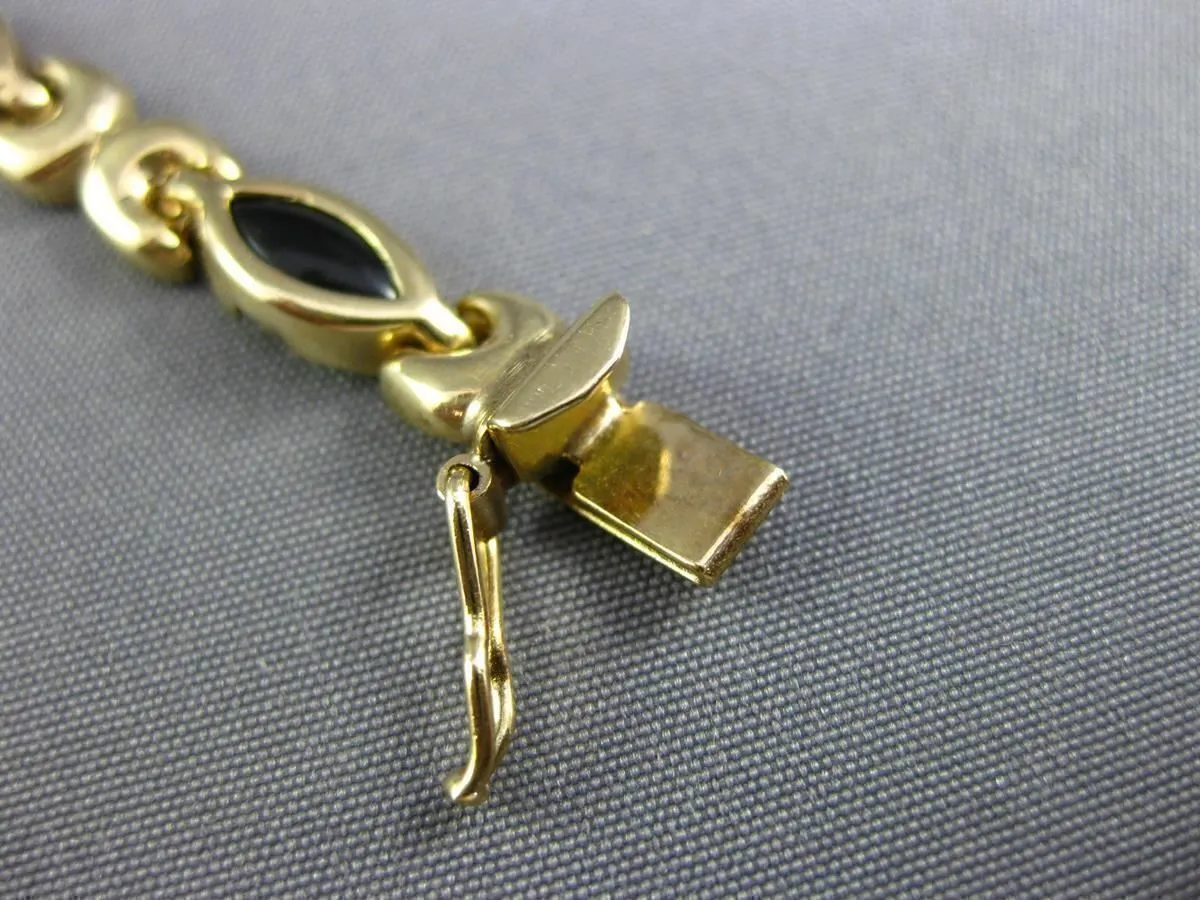 ESTATE 14KT YELLOW GOLD 3D BLACK ONYX MARQUISE HANDCRAFTED LINK LOVE BRACELET