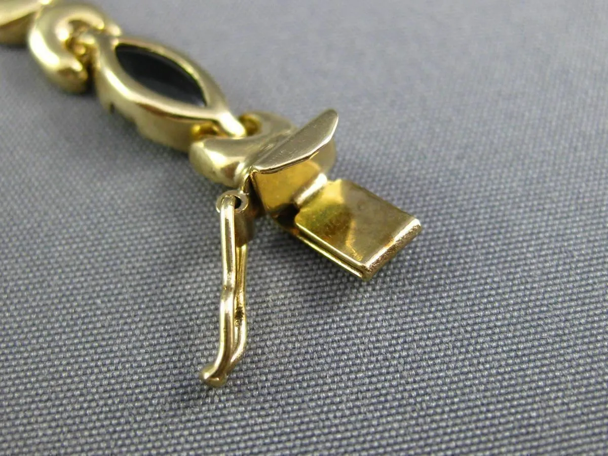 ESTATE 14KT YELLOW GOLD 3D BLACK ONYX MARQUISE HANDCRAFTED LINK LOVE BRACELET