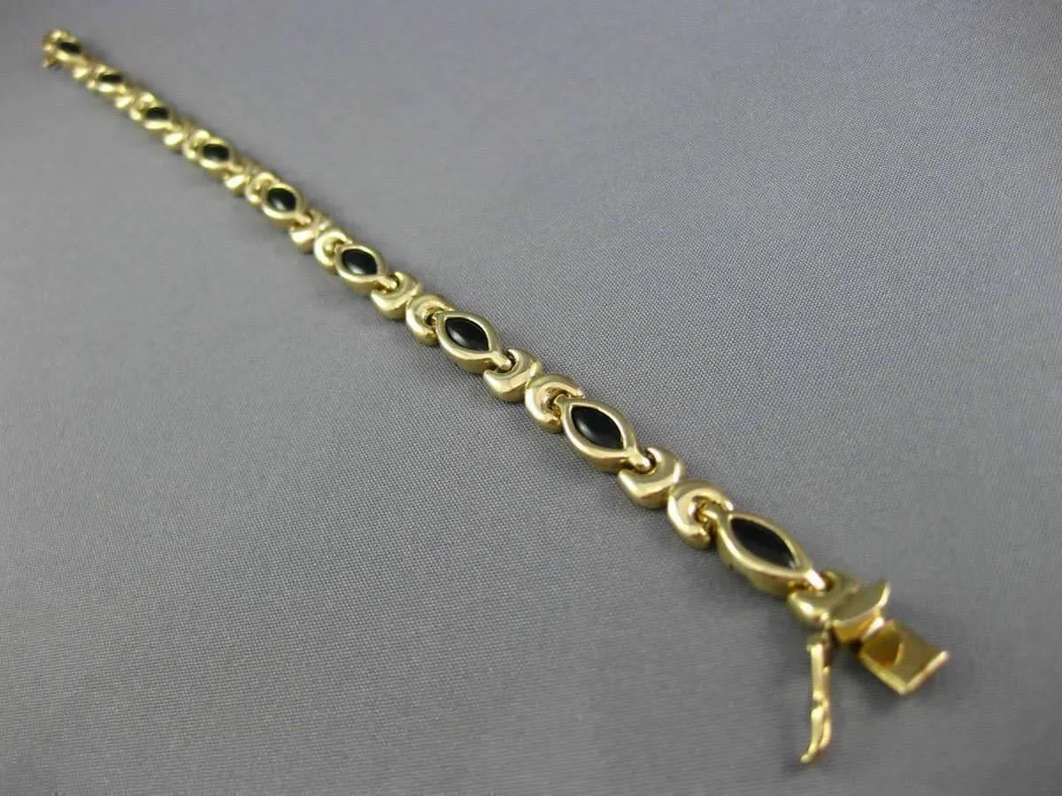 ESTATE 14KT YELLOW GOLD 3D BLACK ONYX MARQUISE HANDCRAFTED LINK LOVE BRACELET