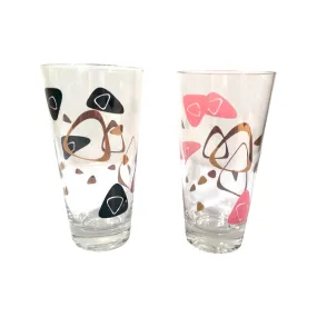 Federal Glass Mid-Century Black and Pink 22-Karat Gold Amoeba Boomerang Atomic Highball Glasses (Set of 2)