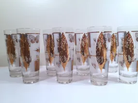 Federal - Mid-Century Frosted 22-Karat Golden Foliage Tall Collins Glasses (Set 8)
