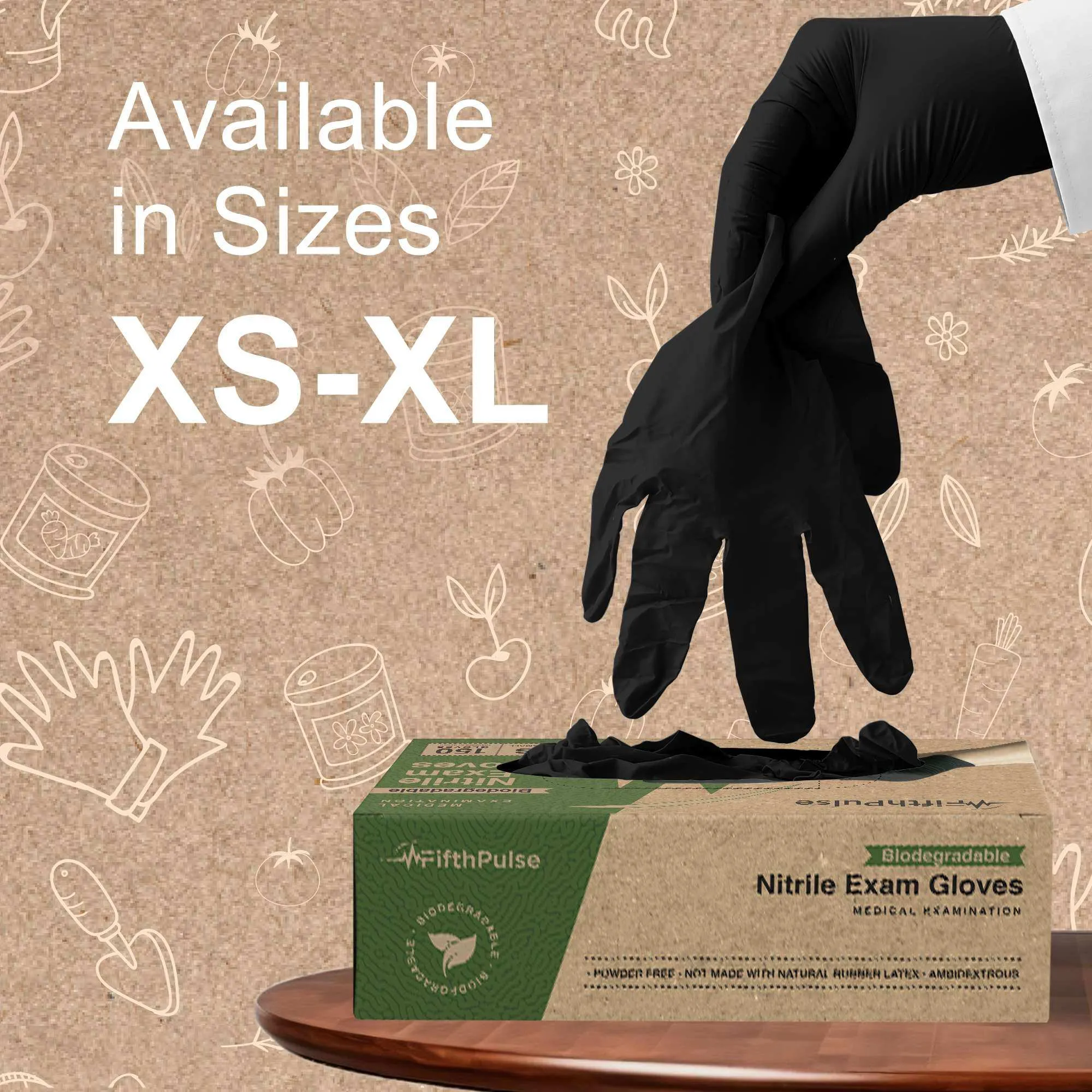 FifthPulse Biodegradable Gloves Latex-Free Powder Free Medical Exam Black